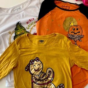 3 girls size 7 Holiday Tees Halloween & Xmas